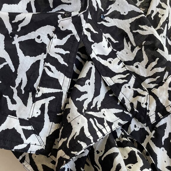 TORY BURCH Women's Black & White Monkey Print Sequins V-Neck Cotton Blouse Sz 0 - Picture 5 of 8